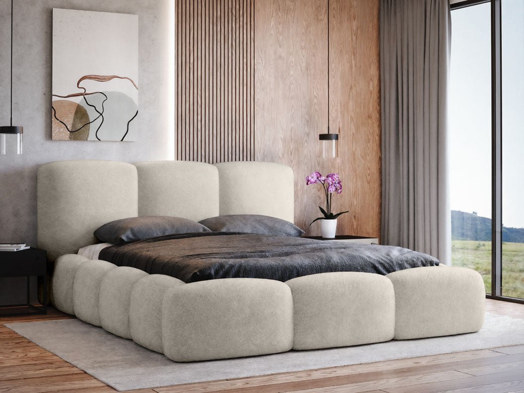 Elegantes Designer Polsterbett Alena Bouclé mit Integriertem Stauraum – Modernes Komfort Bett