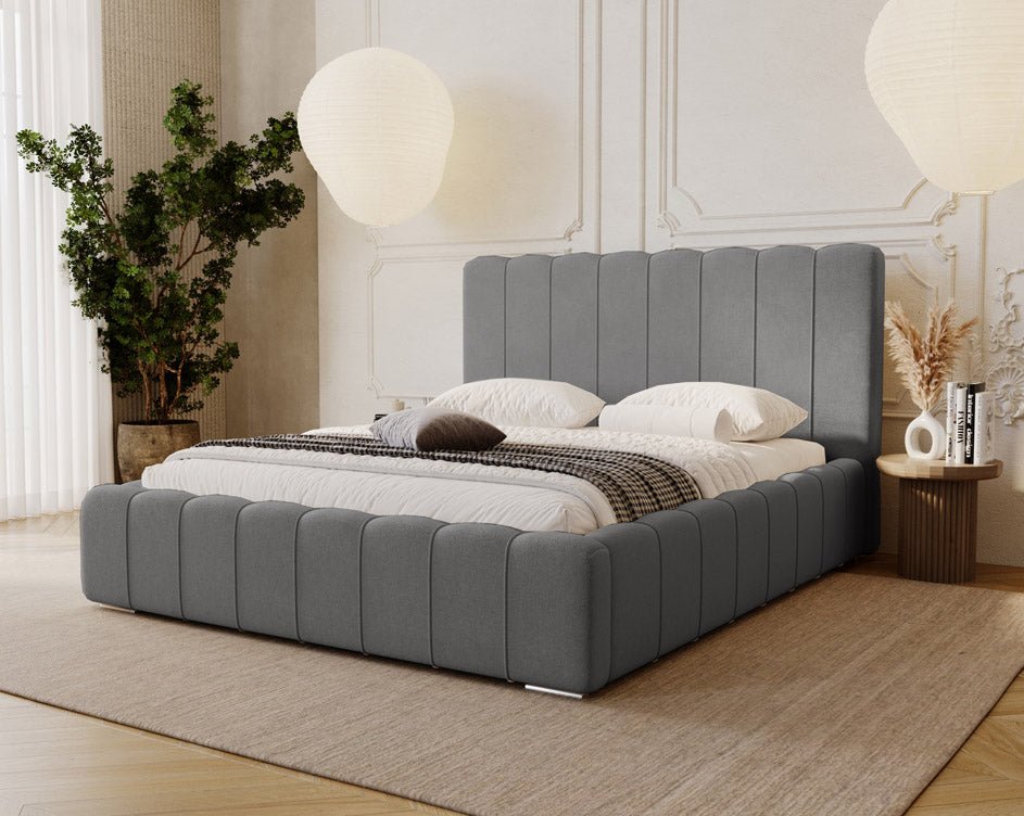 Luxuriöses Designer Polsterbett Alvano Samt Bezug mit Praktischem Stauraum