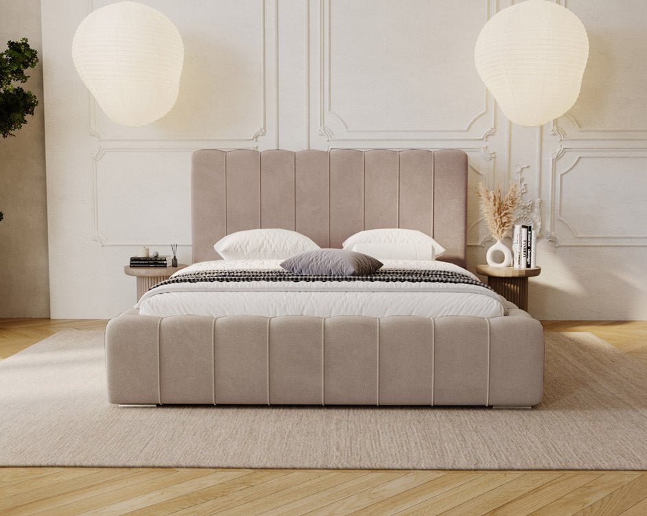 Luxuriöses Designer Polsterbett Alvano Samt Bezug mit Praktischem Stauraum