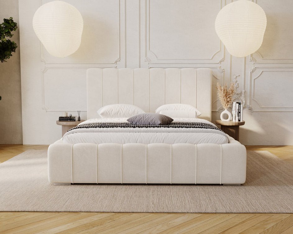 Luxuriöses Designer Polsterbett Alvano Samt Bezug mit Praktischem Stauraum