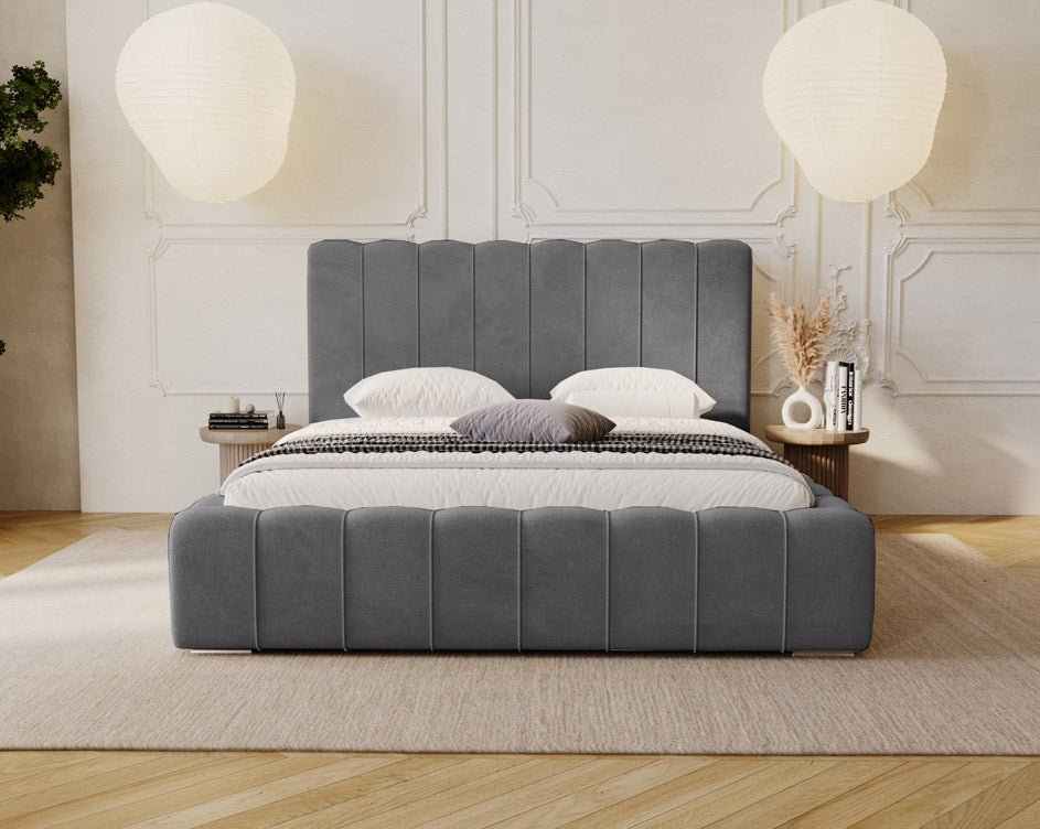 Luxuriöses Designer Polsterbett Alvano Samt Bezug mit Praktischem Stauraum