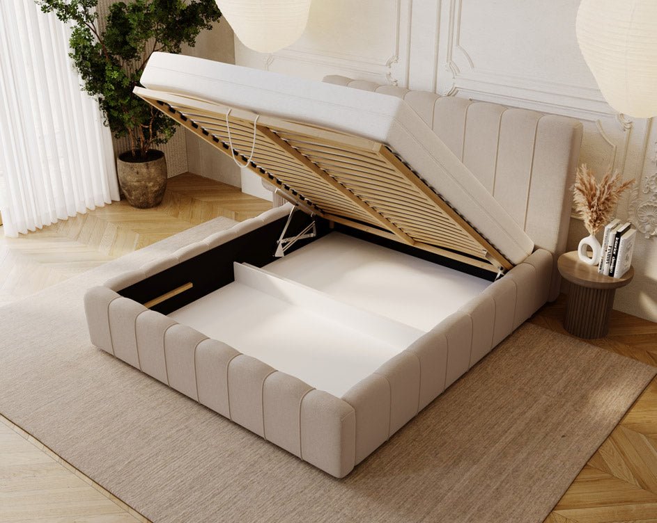 Luxuriöses Designer Polsterbett Alvano Samt Bezug mit Praktischem Stauraum
