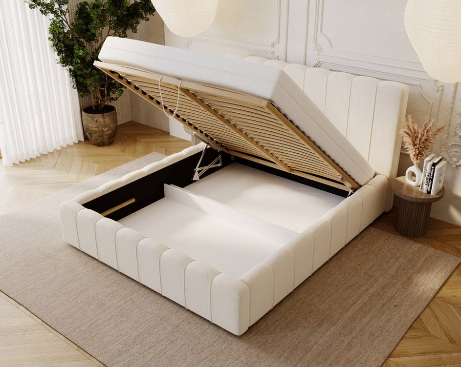 Luxuriöses Designer Polsterbett Alvano Samt Bezug mit Praktischem Stauraum