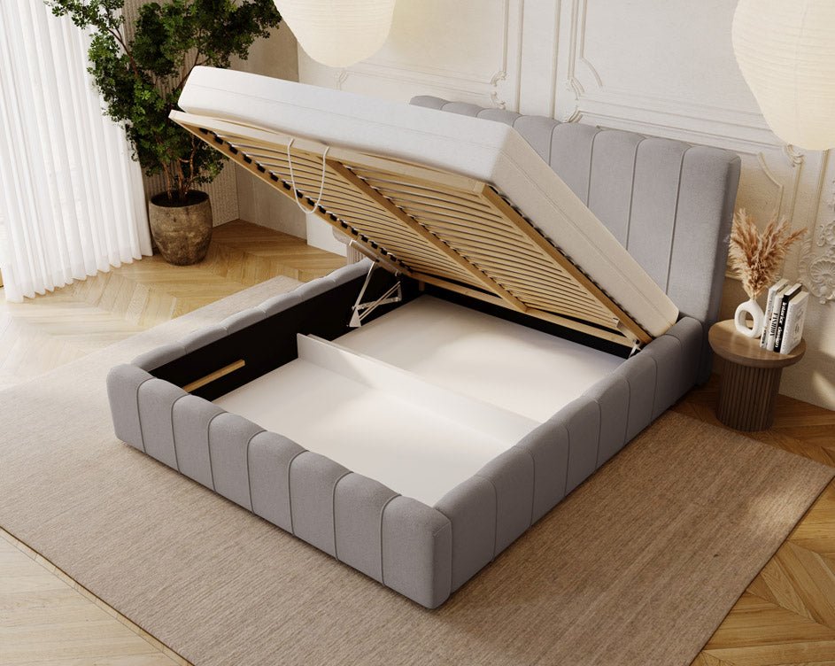 Luxuriöses Designer Polsterbett Alvano Samt Bezug mit Praktischem Stauraum