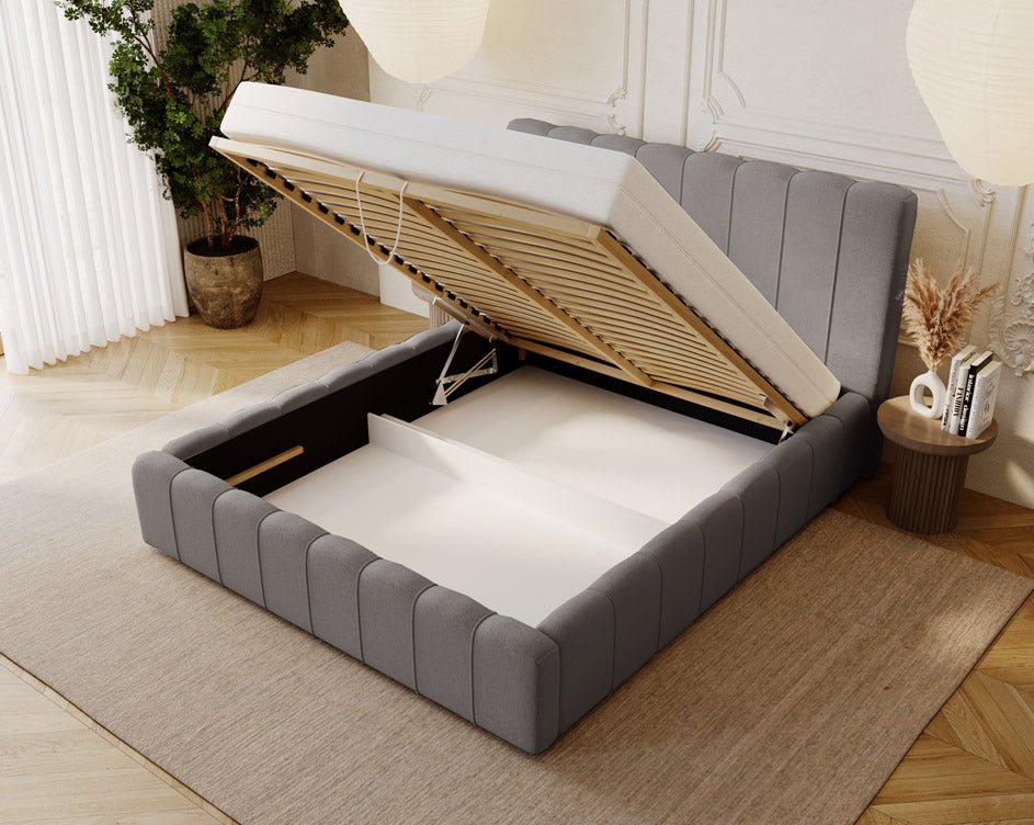 Luxuriöses Designer Polsterbett Alvano Samt Bezug mit Praktischem Stauraum