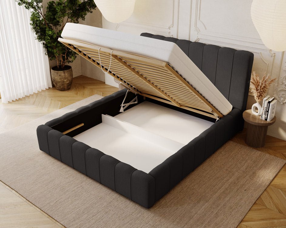 Luxuriöses Designer Polsterbett Alvano Samt Bezug mit Praktischem Stauraum
