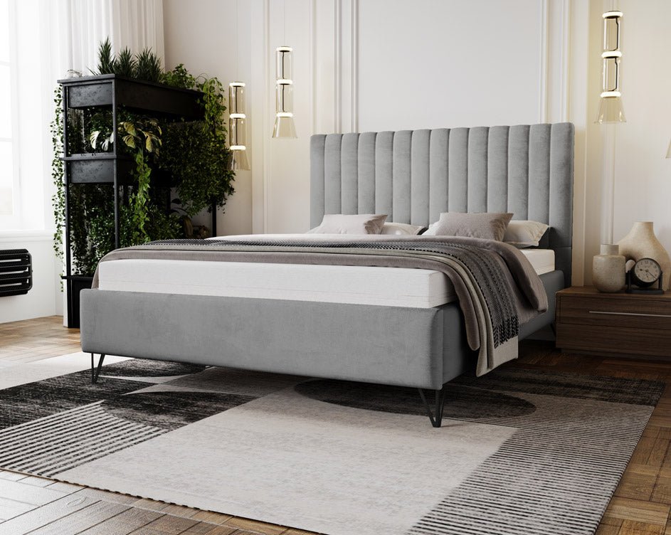 Luxuriöses Designer Polsterbett Veleria aus Samt – Modernes Schlafzimmer Komfortbett ohne Stauraum