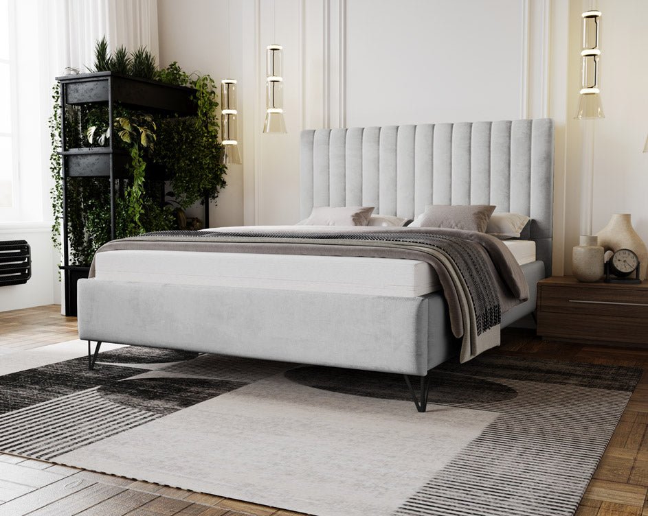 Luxuriöses Designer Polsterbett Veleria aus Samt – Modernes Schlafzimmer Komfortbett ohne Stauraum