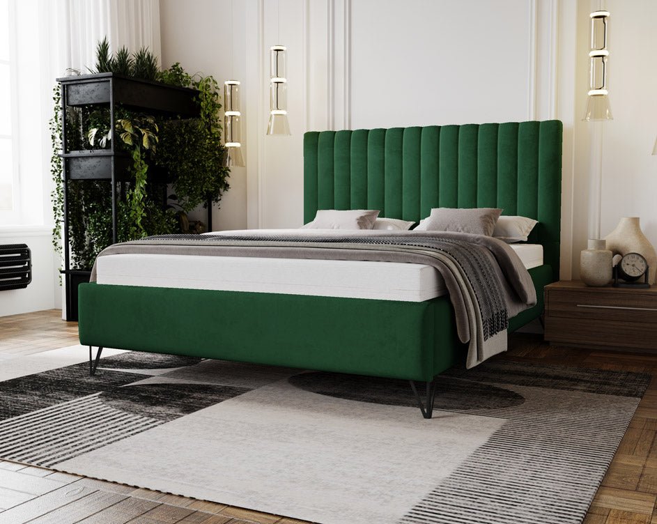Luxuriöses Designer Polsterbett Veleria aus Samt – Modernes Schlafzimmer Komfortbett ohne Stauraum