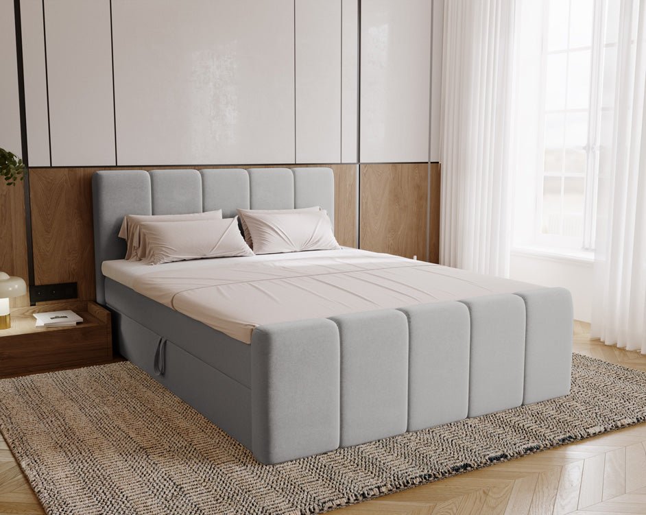 Elegantes Boxspringbett Bergamo Samt mit Integriertem Stauraum – Hoher Schlafkomfort, Modernes Design