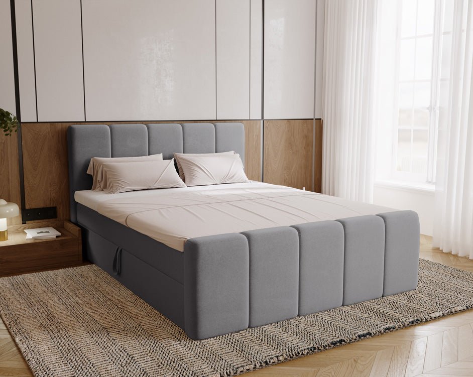 Elegantes Boxspringbett Bergamo Samt mit Integriertem Stauraum – Hoher Schlafkomfort, Modernes Design