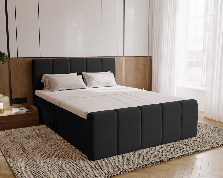 Elegantes Boxspringbett Bergamo Samt mit Integriertem Stauraum – Hoher Schlafkomfort, Modernes Design