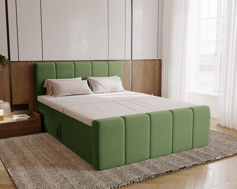 Elegantes Boxspringbett Bergamo Samt mit Integriertem Stauraum – Hoher Schlafkomfort, Modernes Design