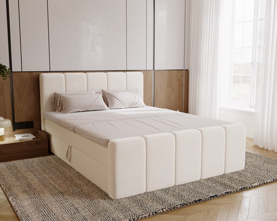 Elegantes Boxspringbett Bergamo Samt mit Integriertem Stauraum – Hoher Schlafkomfort, Modernes Design