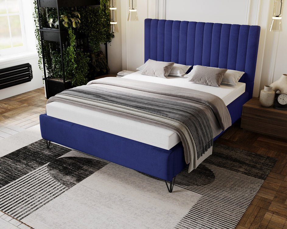 Luxuriöses Designer Polsterbett Veleria aus Samt – Modernes Schlafzimmer Komfortbett ohne Stauraum
