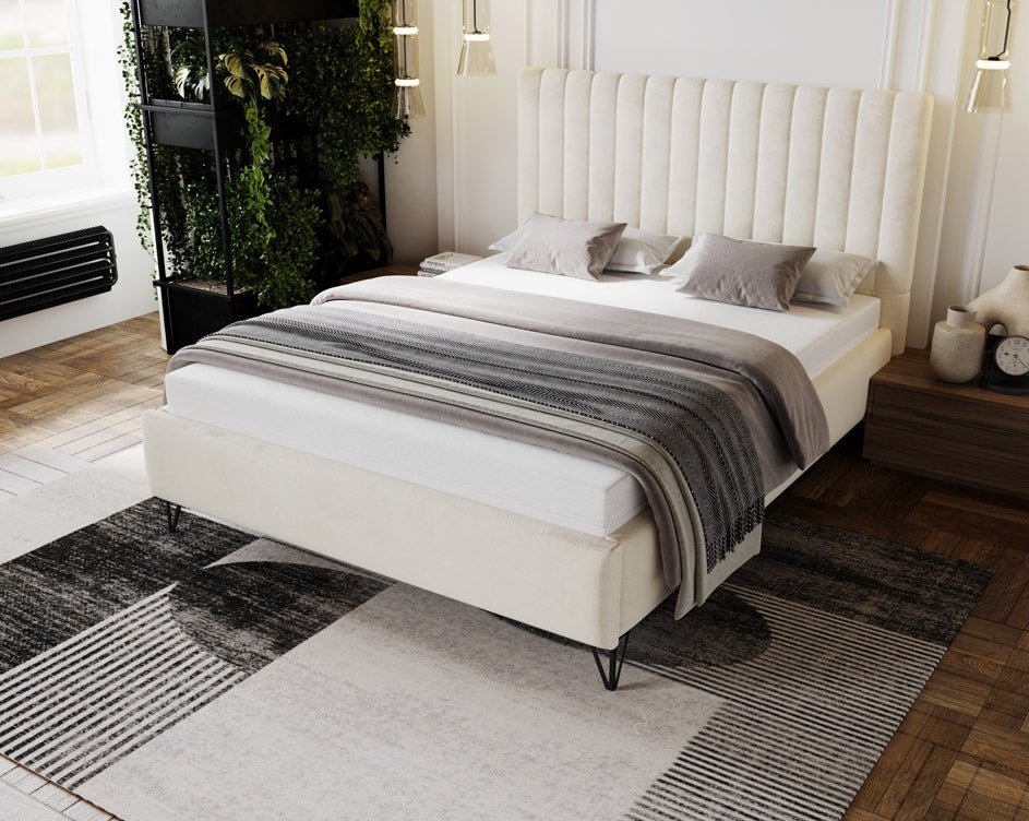 Luxuriöses Designer Polsterbett Veleria aus Samt – Modernes Schlafzimmer Komfortbett ohne Stauraum