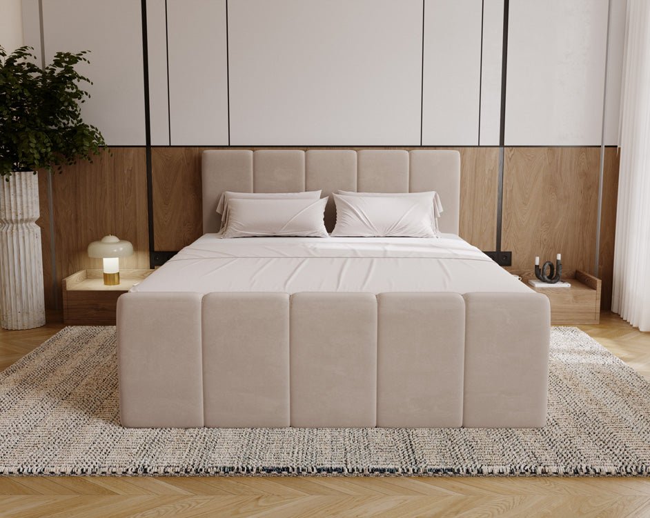 Elegantes Boxspringbett Bergamo Samt mit Integriertem Stauraum – Hoher Schlafkomfort, Modernes Design