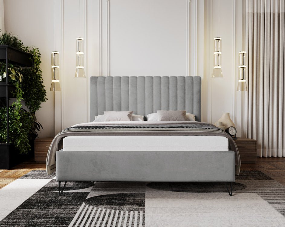 Luxuriöses Designer Polsterbett Veleria aus Samt – Modernes Schlafzimmer Komfortbett ohne Stauraum