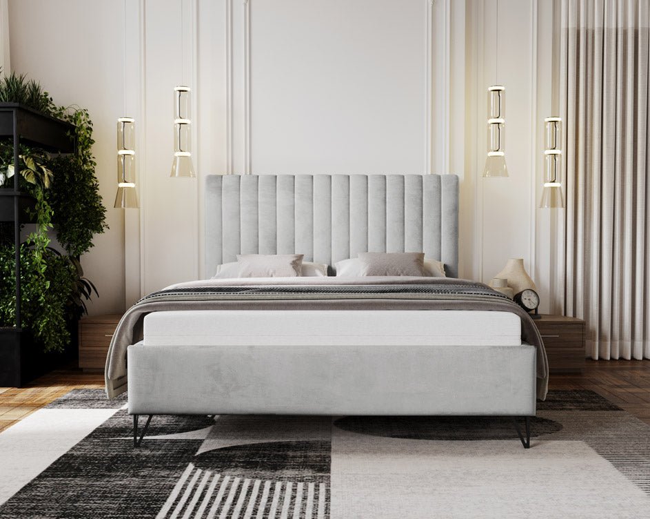 Luxuriöses Designer Polsterbett Veleria aus Samt – Modernes Schlafzimmer Komfortbett ohne Stauraum