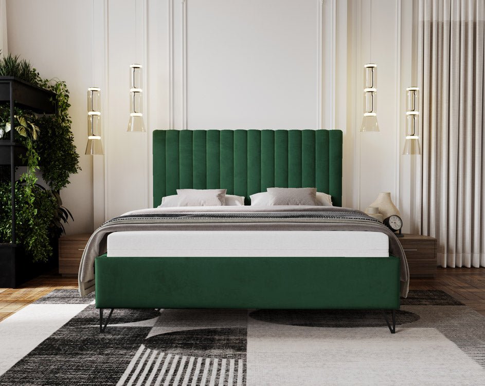 Luxuriöses Designer Polsterbett Veleria aus Samt – Modernes Schlafzimmer Komfortbett ohne Stauraum