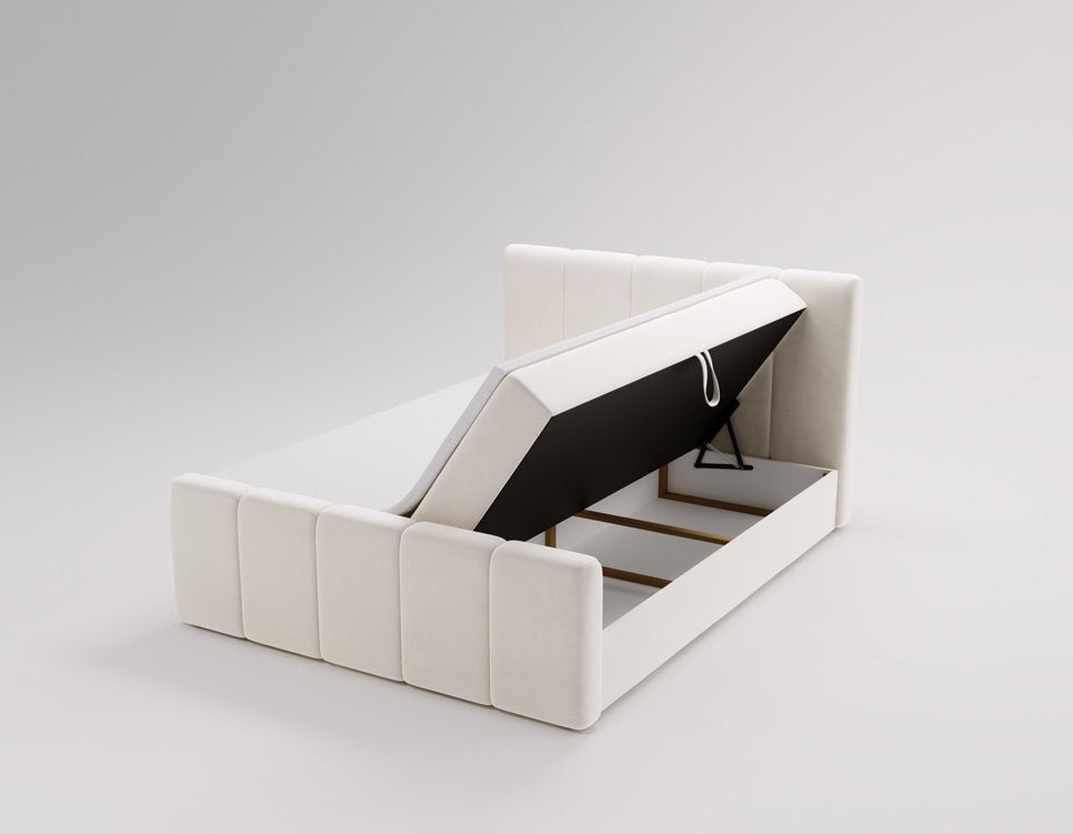 Elegantes Boxspringbett Bergamo Samt mit Integriertem Stauraum – Hoher Schlafkomfort, Modernes Design