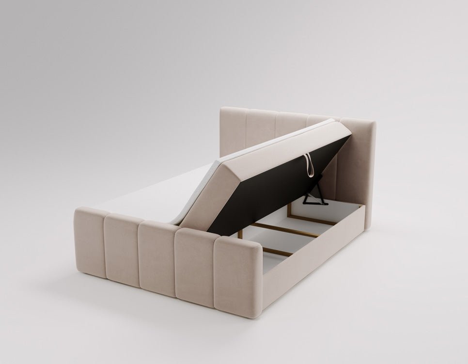 Elegantes Boxspringbett Bergamo Samt mit Integriertem Stauraum – Hoher Schlafkomfort, Modernes Design